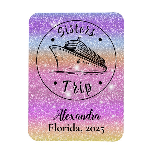 Personalized Glitter Sisters Cruise Cabin Magnet (Vertical)