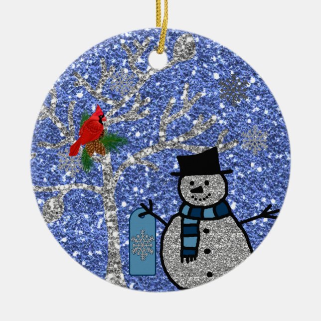 Personalized GLITTER SNOWMAN Ornament (Front)