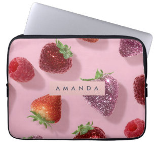Personalized Glitter Strawberry & Raspberry Laptop Sleeve