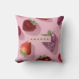 Personalized Glitter Strawberry & Raspberry  Throw Pillow