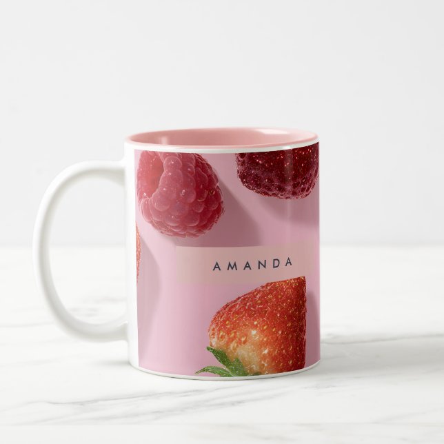Personalized Glitter Strawberry & Raspberry  Two-Tone Coffee Mug (Left)