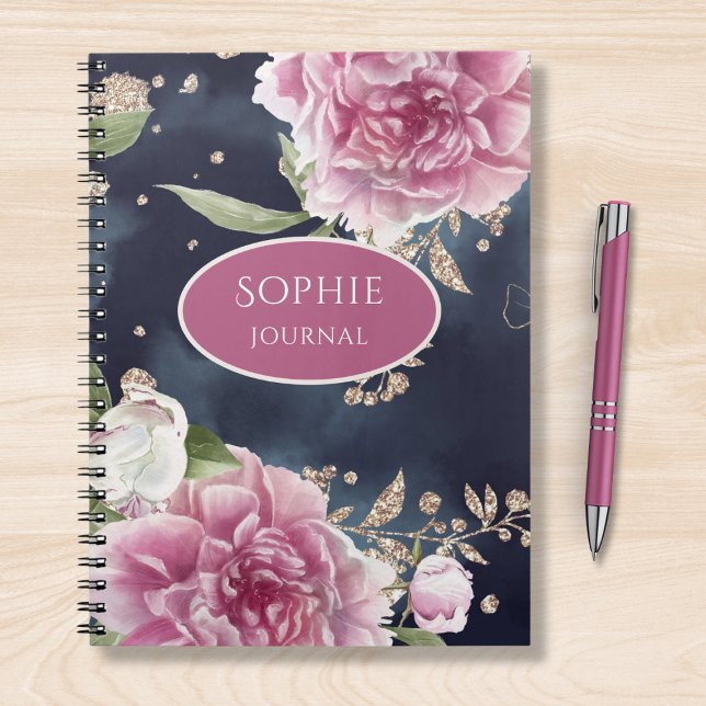 Personalized Glitter Watercolor Pink Floral Girly Notebook (Creator Uploaded)