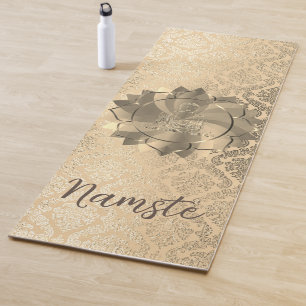 Personalized Glittery Gold Damask Buddha Lotus Yoga Mat