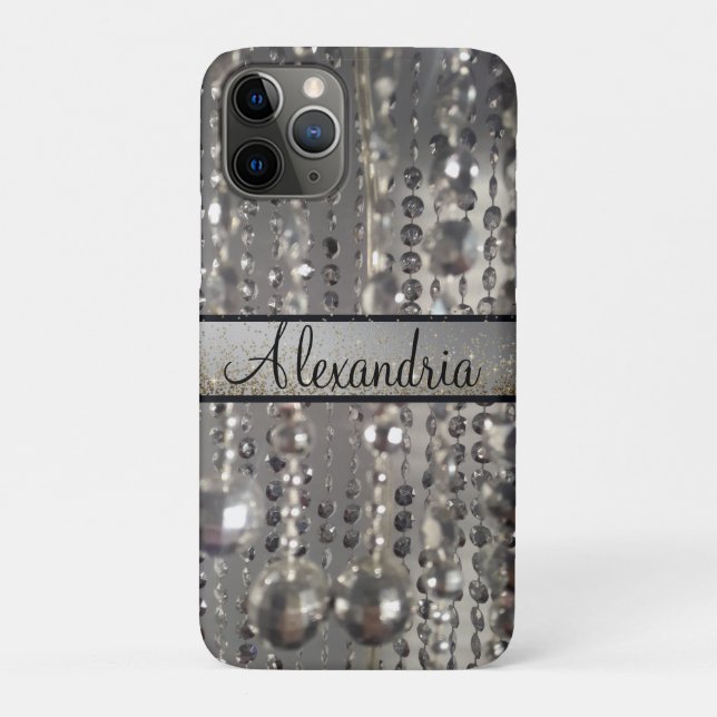 Personalized Glittery Silver Stringed Beads    Case-Mate iPhone Case (Back)