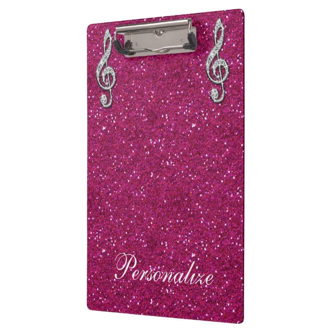 Personalized Glitzy Sparkly Diamond Music Note Clipboard (Left)