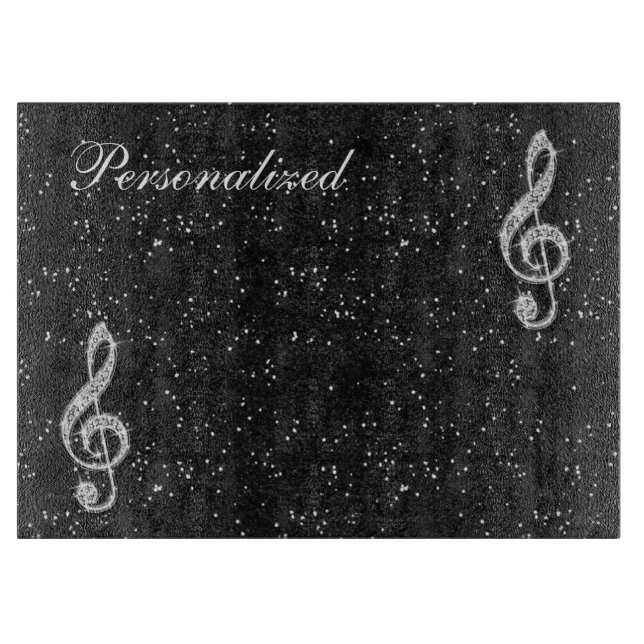 Personalized Glitzy Sparkly Diamond Music Note Cutting Board (Front)
