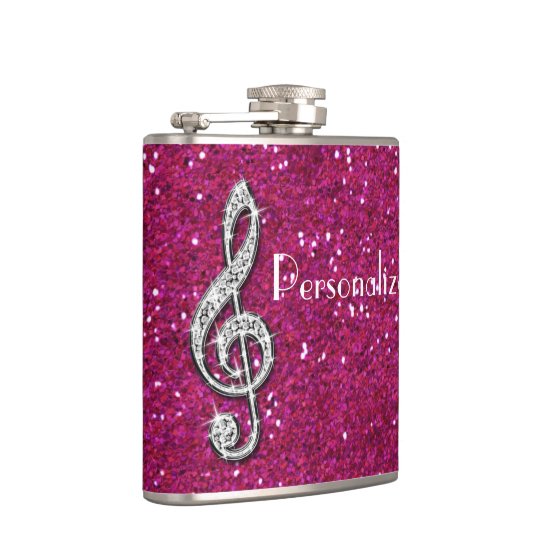 Personalized Glitzy Sparkly Diamond Music Note Flasks