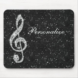 Personalized Glitzy Sparkly Diamond Music Note Mouse Pad