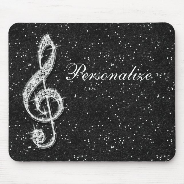 Personalized Glitzy Sparkly Diamond Music Note Mouse Pad (Front)