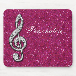 Personalized Glitzy Sparkly Diamond Music Note Mouse Pad