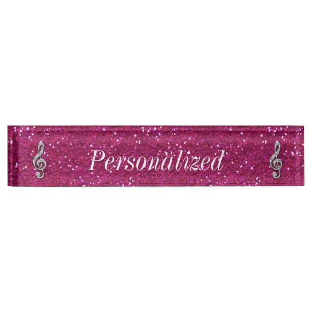 Personalized Glitzy Sparkly Diamond Music Note Nameplate (Front)