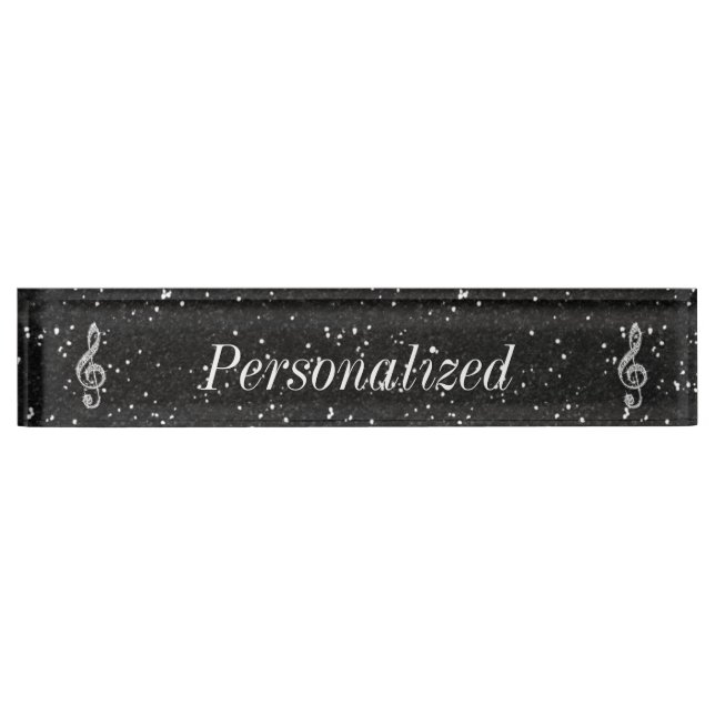 Personalized Glitzy Sparkly Diamond Music Note Nameplate (Front)
