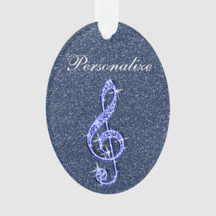 Personalized Glitzy Sparkly Diamond Music Note Ornament