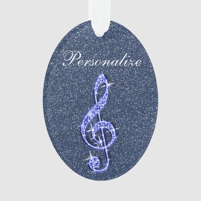 Personalized Glitzy Sparkly Diamond Music Note Ornament (Front)