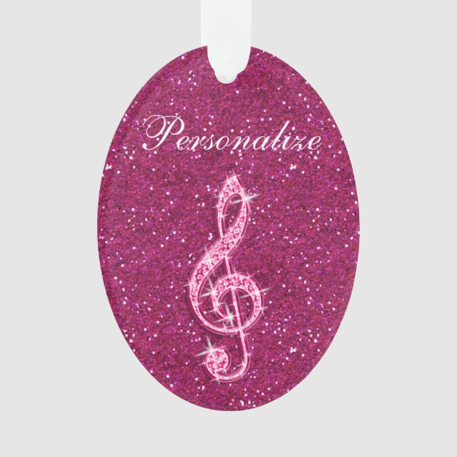 Personalized Glitzy Sparkly Diamond Music Note Ornament (Front)