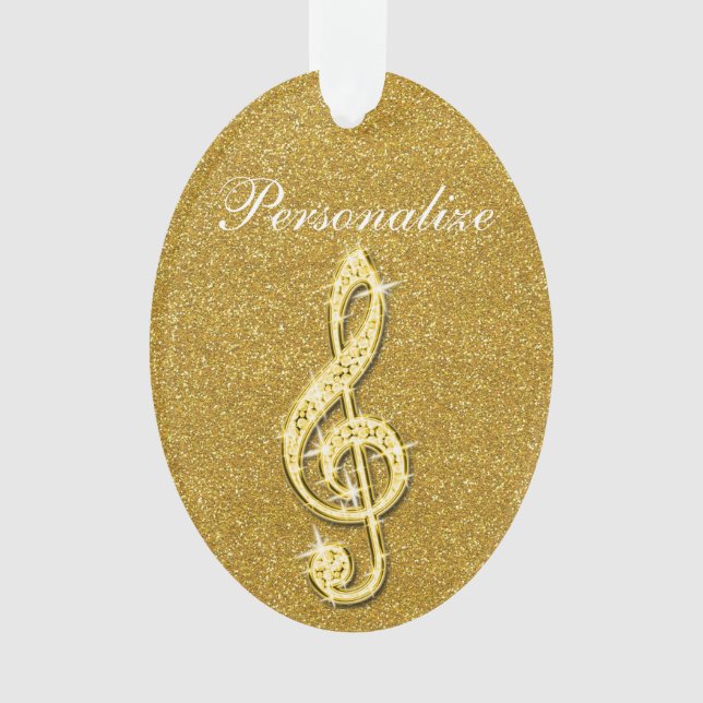 Personalized Glitzy Sparkly Diamond Music Note Ornament (Front)