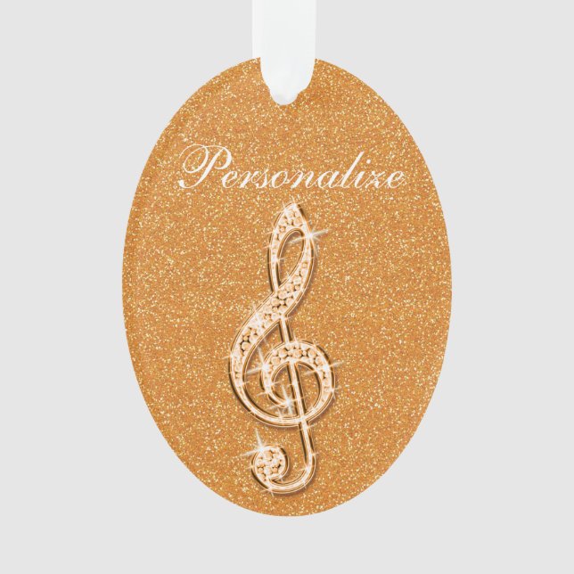 Personalized Glitzy Sparkly Diamond Music Note Ornament (Front)