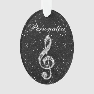 Personalized Glitzy Sparkly Diamond Music Note Ornament