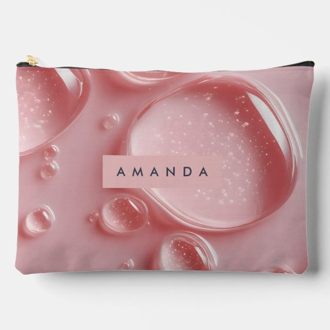 Personalized Glossy Blush Pink Water Droplets  Accessory Pouch (Front)