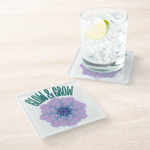 Personalized Glow & Grow Aesthetic Floral Quote Glass Coaster