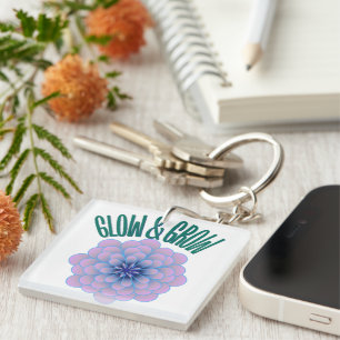 Personalized Glow & Grow Aesthetic Floral Quote Keychain