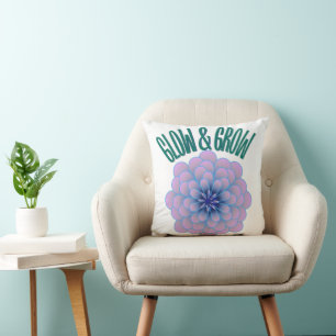Personalized Glow & Grow Aesthetic Floral Quote Throw Pillow