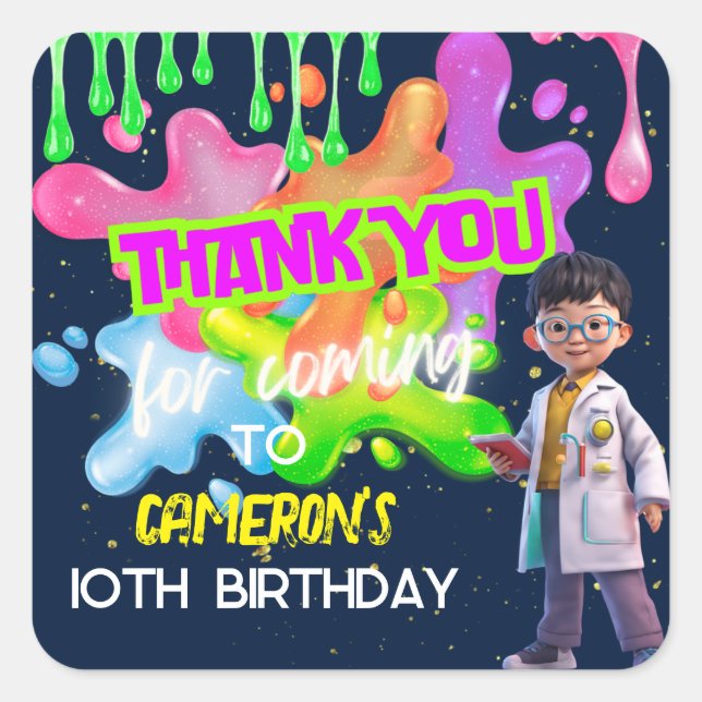 Personalized Glow Slime Science Party Favour Square Sticker (Front)