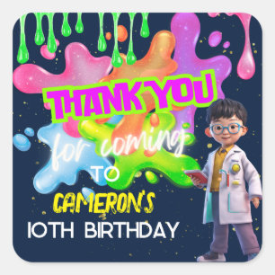 Personalized Glow Slime Science Party Favour Square Sticker