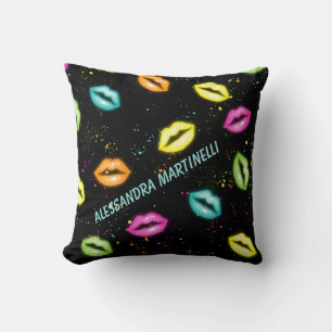 Personalized Glowing Neon Lips Pillow on Black