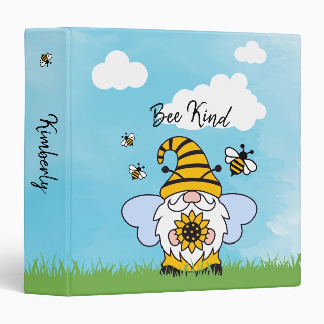 Personalized Gnome Bee Kind Binder (Front/Spine)