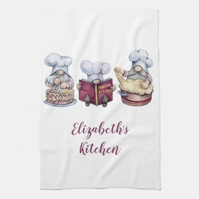 Personalized Gnomes Baking Cooking Cute Whimsical Kitchen Towel (Vertical)