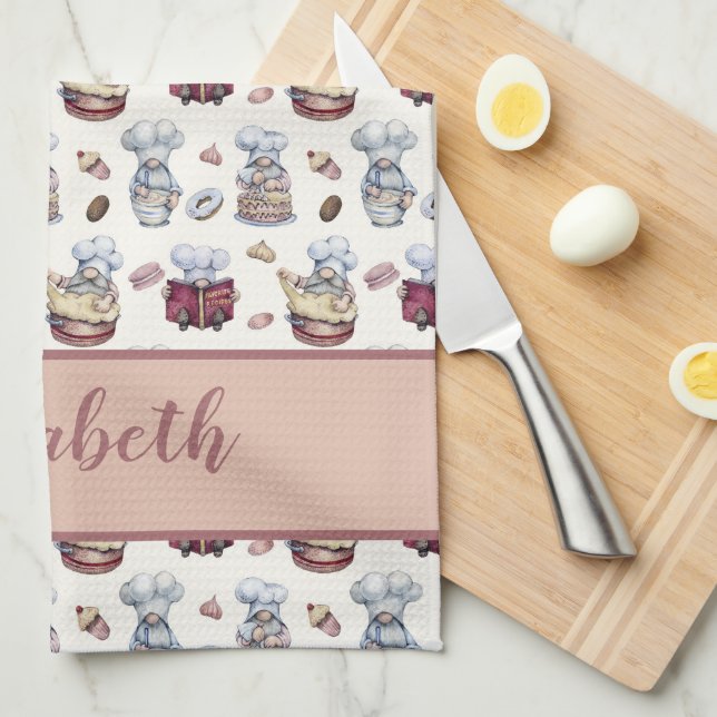 Personalized Gnomes Baking Cupcakes Doughnuts Tren Kitchen Towel (Quarter Fold)