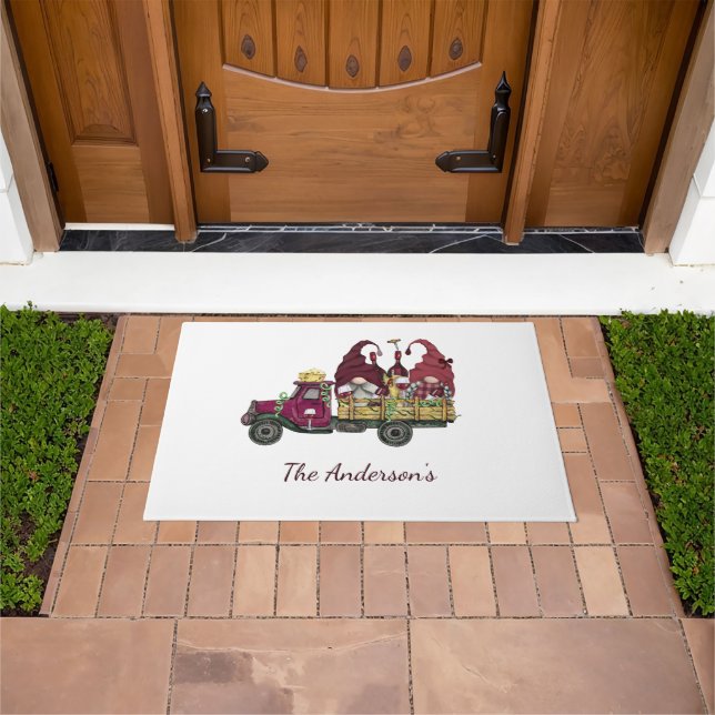 Personalized Gnomes in Wine Truck Whimsical Trendy Doormat (Outdoor)