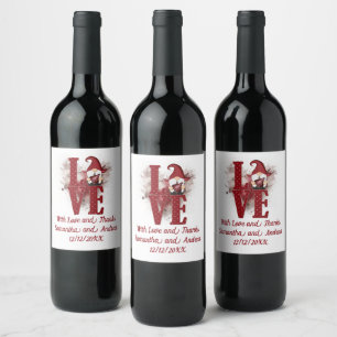 Personalized Gnomes Red Love Cute Wedding Wine Label
