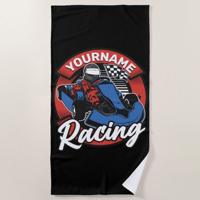 Personalized Go Kart Extreme Racing Karting Race Beach Towel (Front)