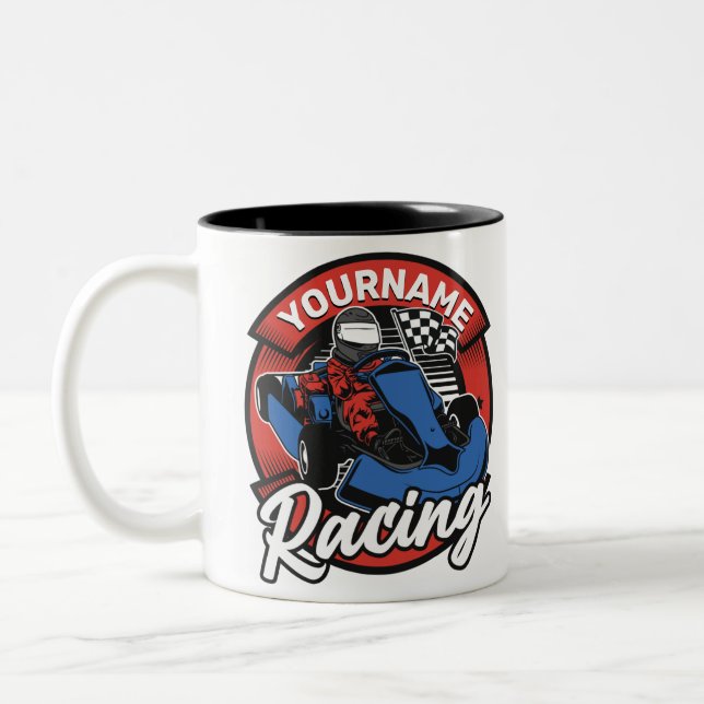 Personalized Go Kart Extreme Racing Karting Race  Two-Tone Coffee Mug (Left)