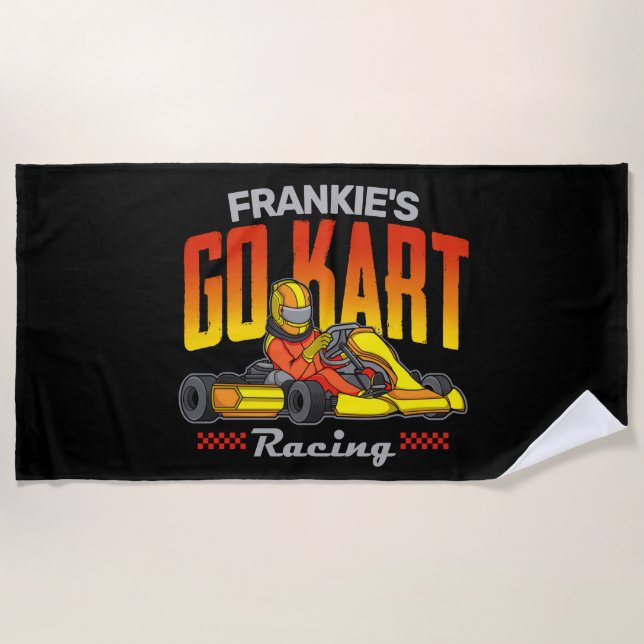 Personalized Go Kart Racing Motorsport Karting Beach Towel (Front)