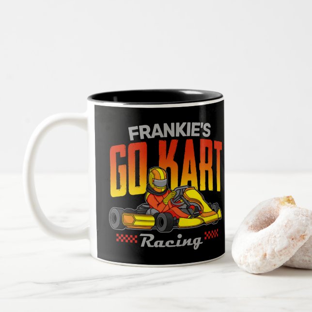 Personalized Go Kart Racing Motorsport Karting Two-Tone Coffee Mug (With Donut)