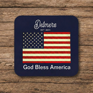 Personalized God Bless America Flag Coaster
