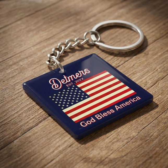 Personalized God Bless America Flag  Keychain (Stars, stripes, and sweet surprises.)