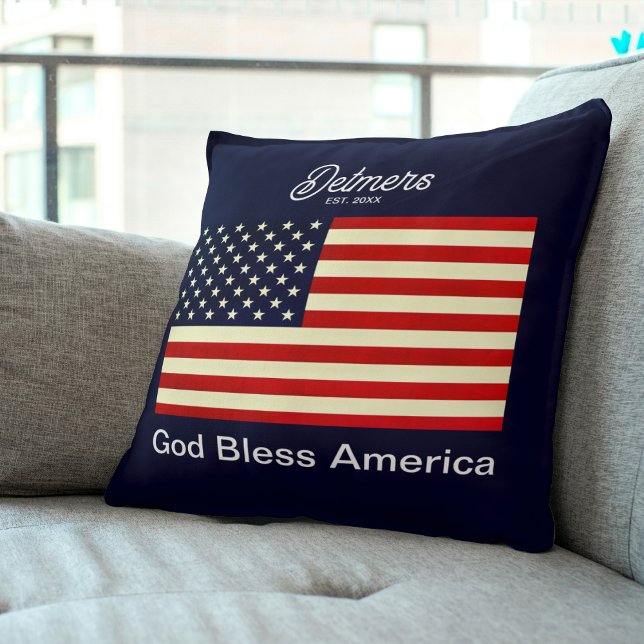 Personalized God Bless America Flag Throw Pillow (Personalized God Bless America Flag Throw Pillow)