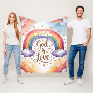 personalized God is Love Boho Christian Kids Fleece Blanket