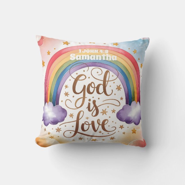 Personalized God is Love Boho Christian Kids  Throw Pillow (Front)