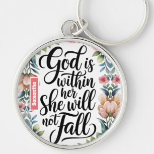Personalized God is Within Her Christian Women Keychain