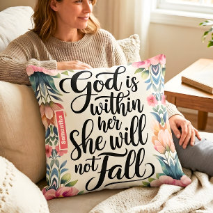 Personalized God is Within Her Christian Women Throw Pillow