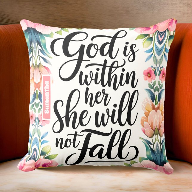 Personalized God is Within Her Christian Women Throw Pillow (Creator Uploaded)