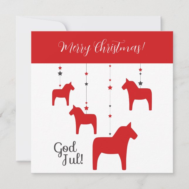 Personalized God jul! Christmas Dala Horse Holiday Card (Front)