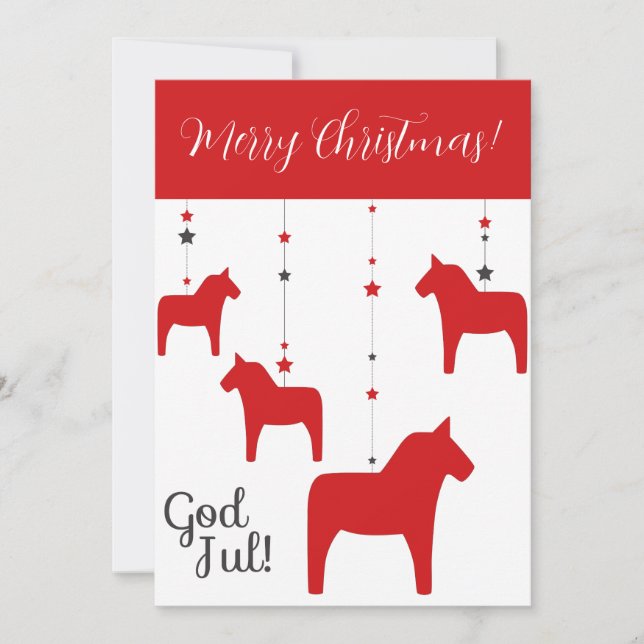 Personalized God jul! Christmas Dala Horse Holiday Card (Front)