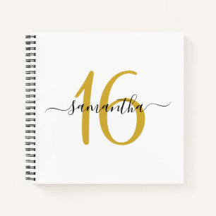 Personalized Gold 16th Birthday Guestbook Notebook