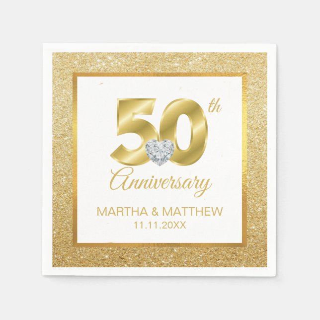 Personalized Gold 50th Wedding Anniversary Napkin (Front)